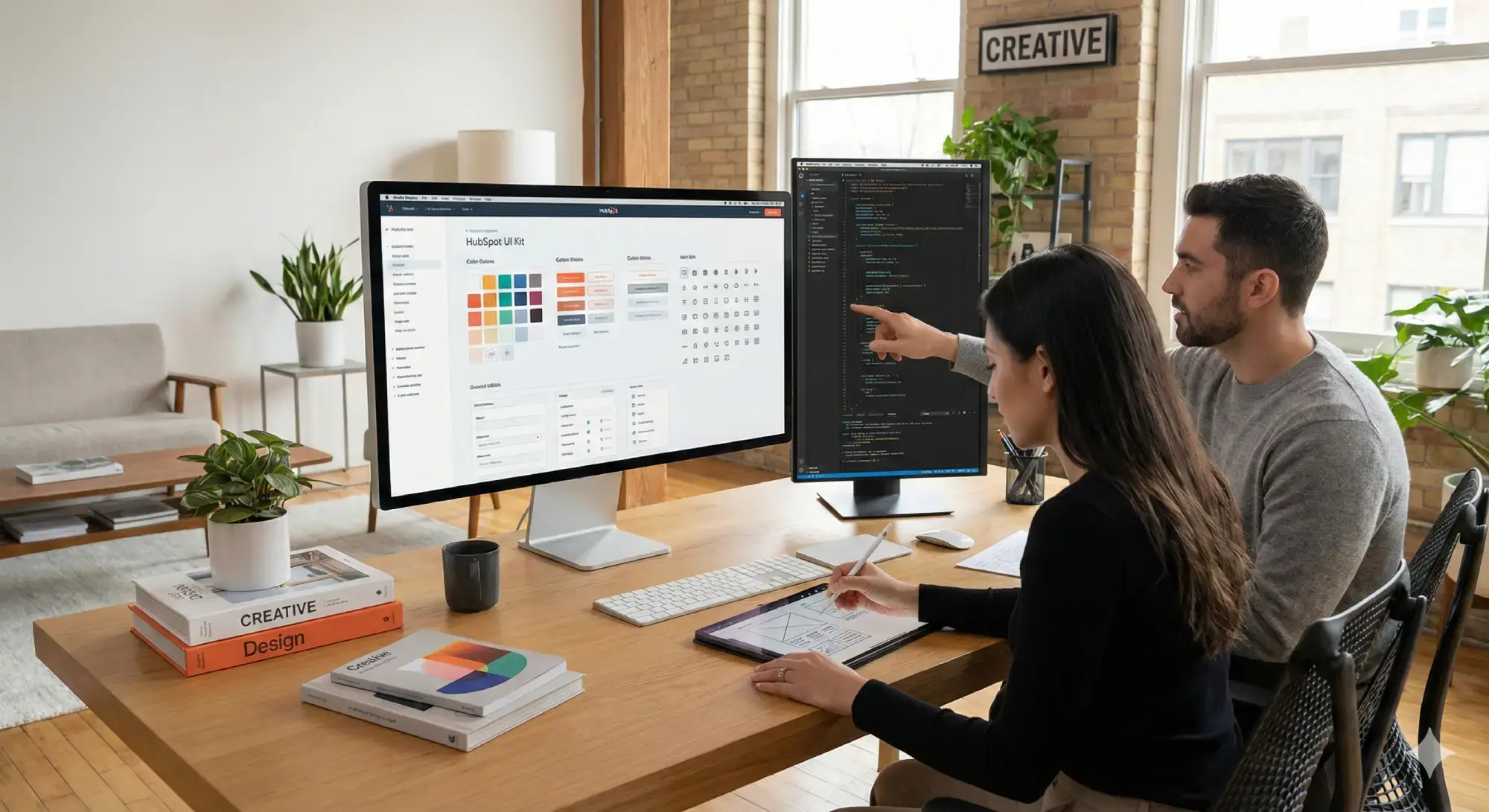 Professional developers at 2CUBE Studio collaborating on a custom HubSpot CMS theme design system.